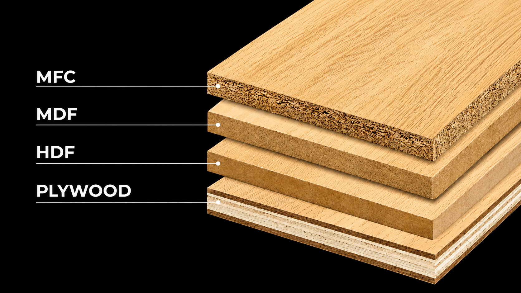 Phân biệt gỗ HDF, MDF, MFC và Plywood: Loại nào tốt nhất cho nội thất?